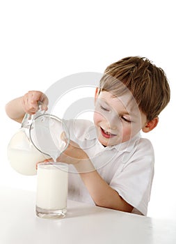 Kid pours milk