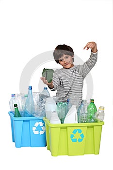 A kid promoting recycling.