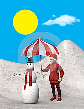 Dítě chránit sněhulák slunce ilustrace 
