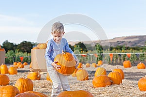 Kid at pumpkin patch