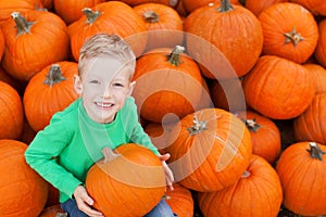 Kid at pumpkin patch