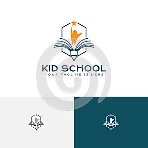 Kid Reach Star Book Happy School Study Education Logo