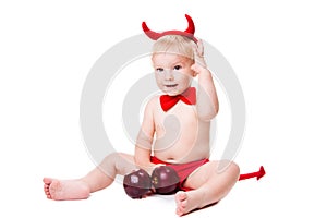 Kid in red suit of tempting devil