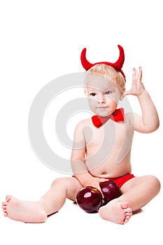 Kid in red suit of tempting devil