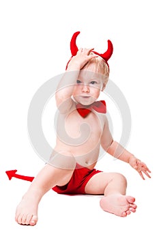 Kid in red suit of tempting devil