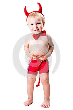 Kid in red suit of tempting devil