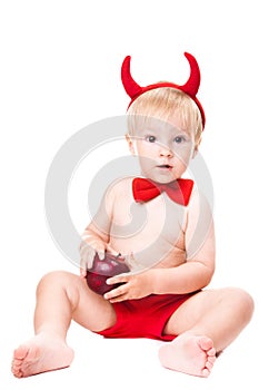Kid in red suit of tempting devil