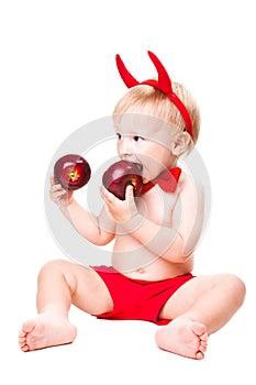 Kid in red suit of tempting devil