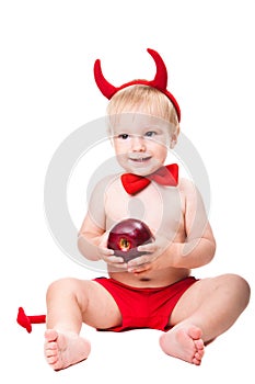 Kid in red suit of tempting devil