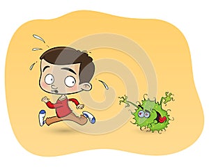 A kid is running away from a dangerous virus and contagious diseases