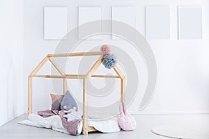 Kid`s bedroom with pompons photo