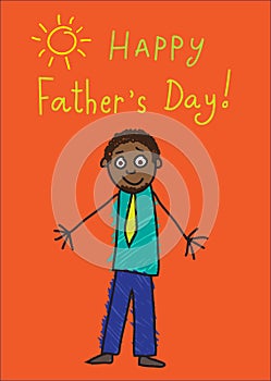 Kid`s drawing. Father`s day. African man in the picture