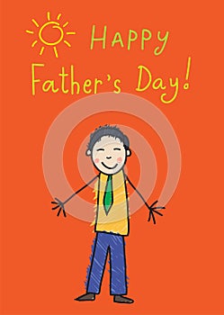 Kid`s drawing. Father`s day. Asian man on the picture