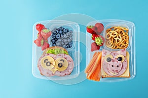 Kid`s healthy breakfasts with funny faces