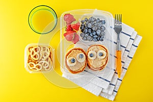 Kid`s healthy breakfasts with funny faces