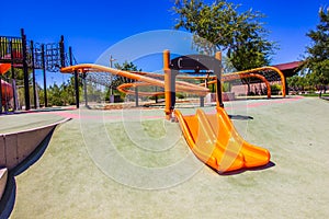 Kid`s Slide & Unique Netting Climbing Playground Equipment At Public Park