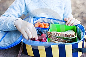 Kid at school lunch