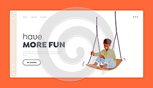 Kid Sitting on Seesaw Landing Page Template. Happy Boy Swing on Playground. Little Child Character Sit on Teeterboard photo