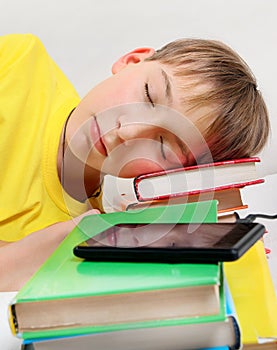 Kid sleep with a Books