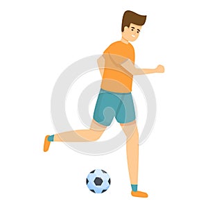 Kid soccer dribbling icon, cartoon style