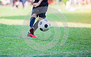 Kid soccer player do penalty shootout