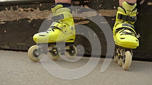 Kid sport hobby equipment worn down rollerblades