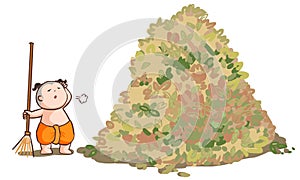 The kid sweep leaves