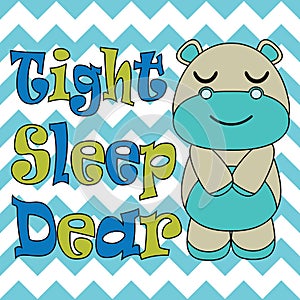 Kid T-shirt background cartoon with cute baby hippo sleep on chevron background suitable for children t-shirt wallpaper