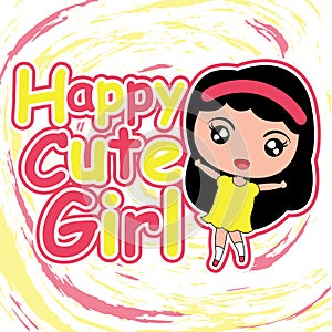 Kid T-shirt background cartoon with cute girl on yellow and red background suitable for girl t-shirt background