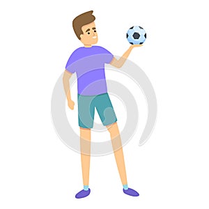 Kid take soccer ball icon, cartoon style