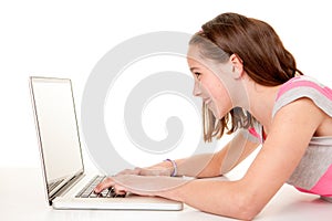 Kid using internet laptop