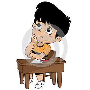 Kid thinking about sentences.vector and illustration.