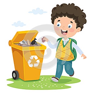 Kid Throwing Garbage In Trash Bin
