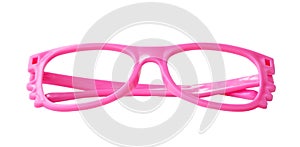 kid toy of beautiful pink plastic glasses for kid playing isolated on white background with clipping path