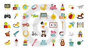 Kid toys icon set, flat style