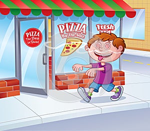 Kid In A Trance Following Smell of Pizza