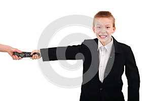 Kid with TV set Remote Control