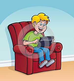 Kid Using A Touchscreen Digital Tablet