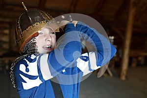Kid in Viking helmet