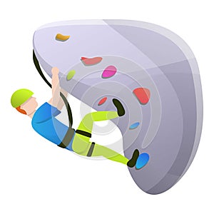 Kid wall climbing icon, cartoon style