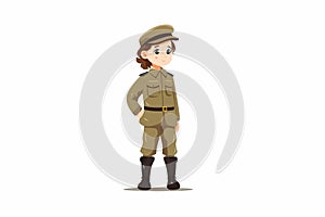 Kid wearing military uniform isolated vector style illustration