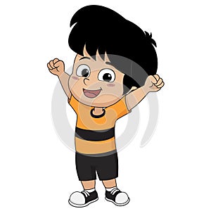 Kid won the football match.Vector and illustration.