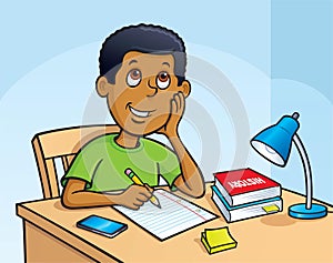 Kid Working On A Homework Assignment photo