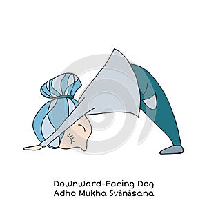 Kid yoga pose. Downward facing dog