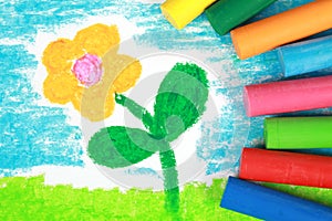 Kiddie style crayon drawing of a flower