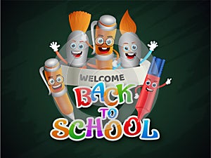 Kiddish illustration of education element for Back to School concept poster or banner design.