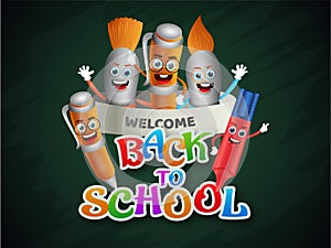 Kiddish illustration of education element for Back to School concept poster or banner design. photo