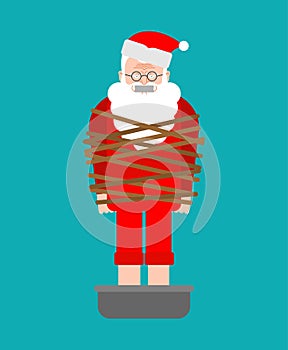 Kidnapped Santa Claus. Grandfather tied with rope. There will be no christmas