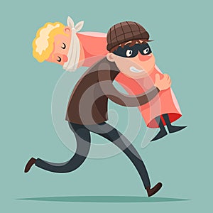 Kidnapper Running Away Hostage Character Icon Cartoon Design Template Vector Illustration