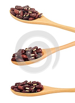 Kidney Beans in Wooden Spoons on White Background